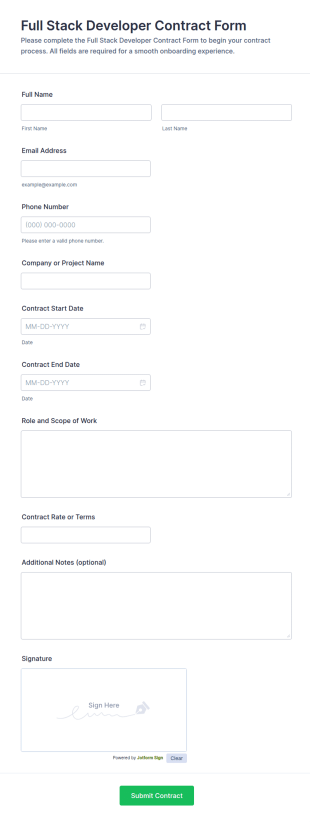 Full Stack Developer Contract Form Template