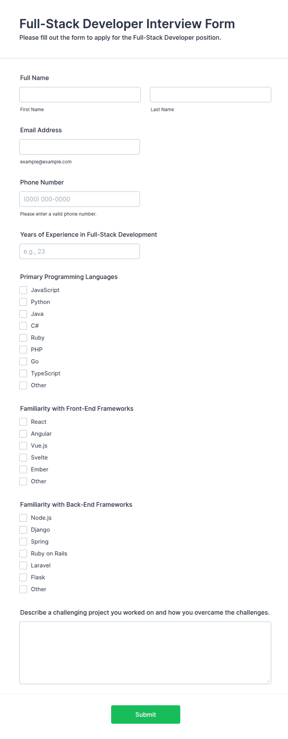 Full-Stack Developer Interview Form Template | Jotform