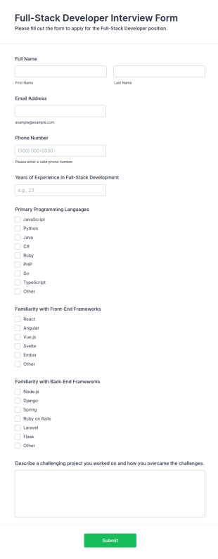 Full Stack Developer Interview Form Template