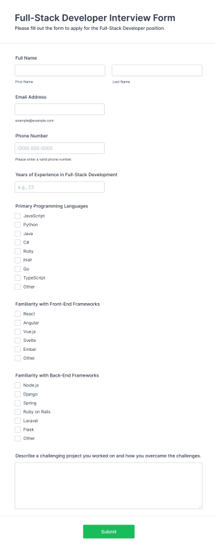 Full Stack Developer Interview Form Template