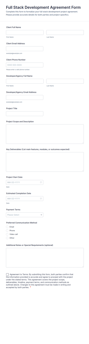 Full Stack Development Agreement Form Template