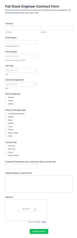 Full Stack Engineer Contract Form Template