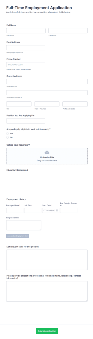 Full Time Employment Application Form Template
