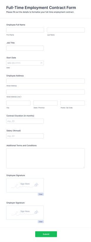 Full Time Employment Contract Form Template