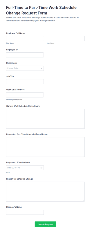 Full Time To Part Time Work Schedule Change Request Form Template