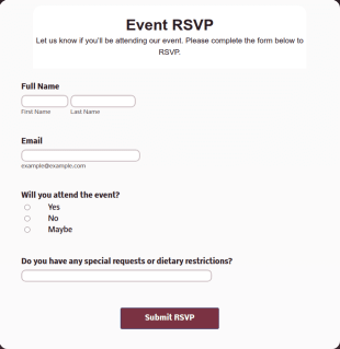 Fullscreen Event RSVP Responsive Form Template