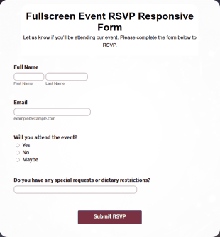Fullscreen Event RSVP Responsive Form Template