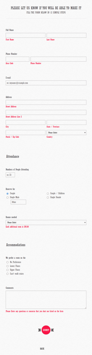 Fullscreen Event RSVP Responsive Form Template