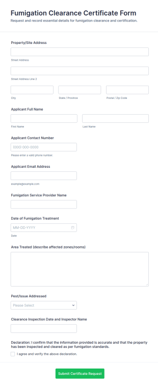 Fumigation Clearance Certificate Form Template