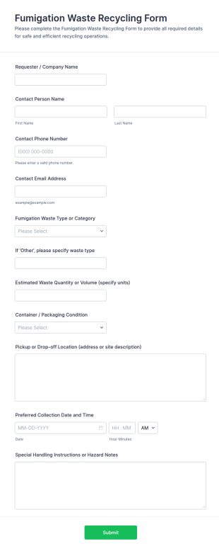 Fumigation Waste Recycling Form Template