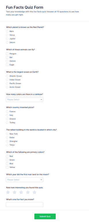 Fun Facts Quiz Form Template