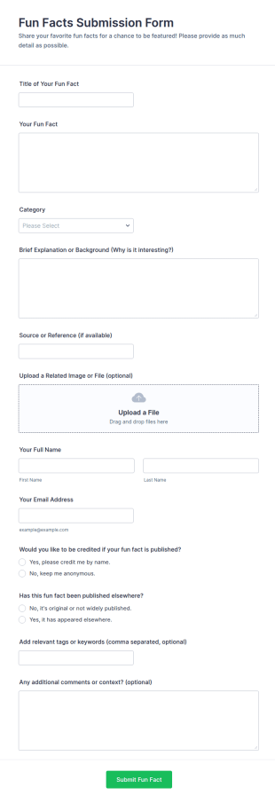 Fun Facts Submission Form Template