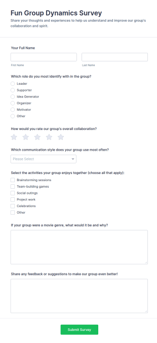 Fun Group Dynamics Survey Form Template