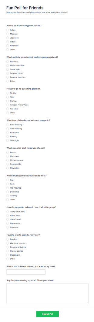Fun Poll For Friends Form Template