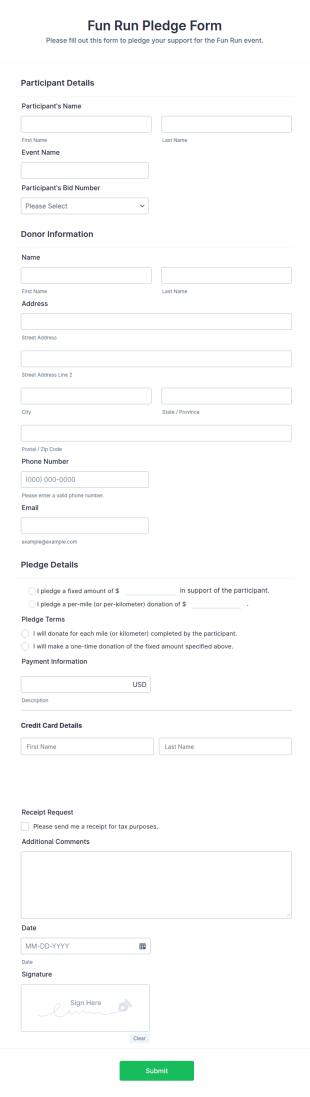 Fun Run Pledge Form Template