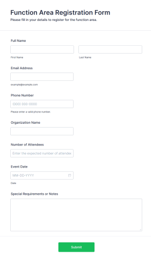 Function Area Registration Form Form Template