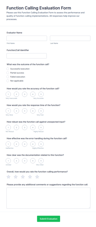 Function Calling Evaluation Form Template