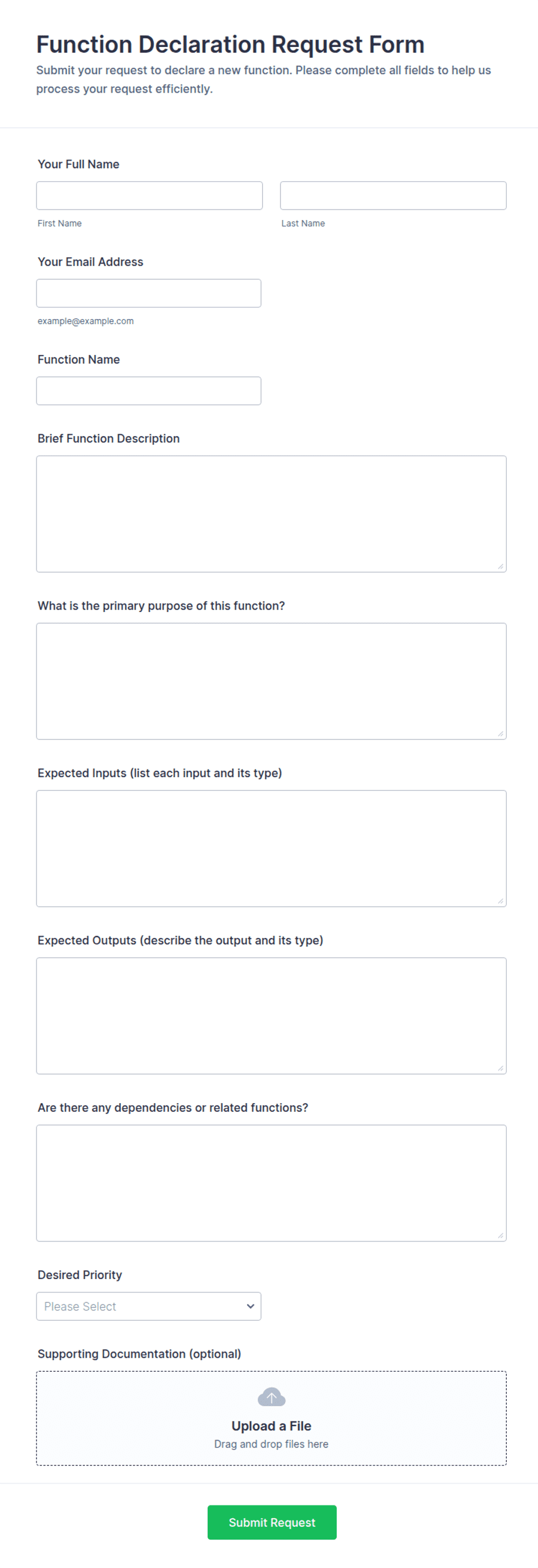 Function Declaration Request Form Template | Jotform