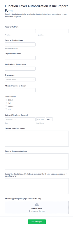 Function Level Authorization Issue Report Form Template