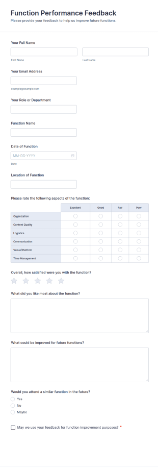 Function Performance Feedback Form Template