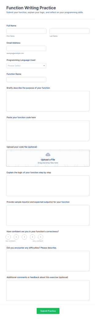 Function Writing Practice Form Template