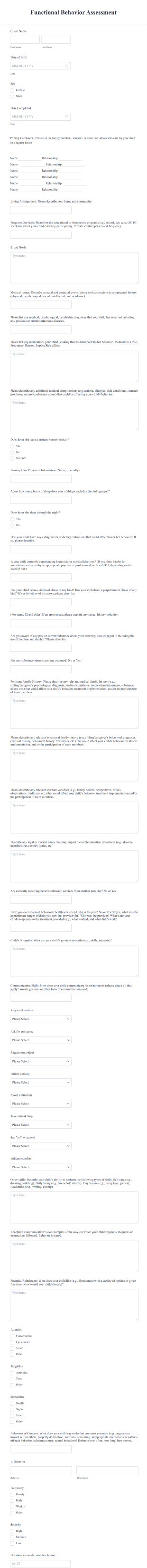 Functional Behavior Assessment Form Template