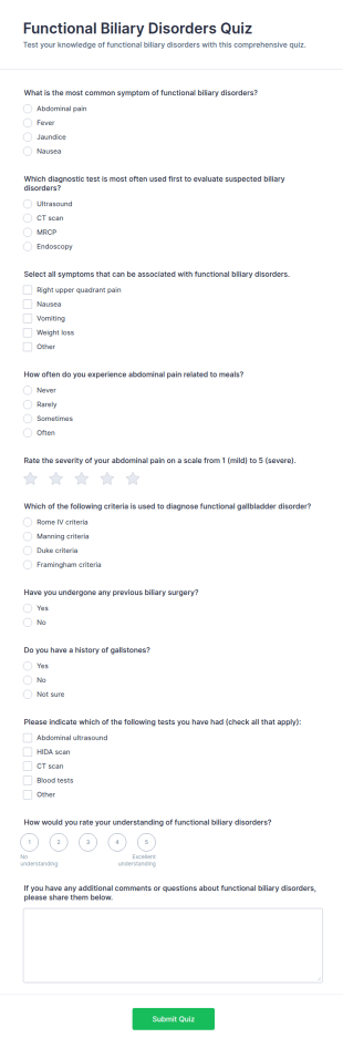 Functional Biliary Disorders Quiz Form Template