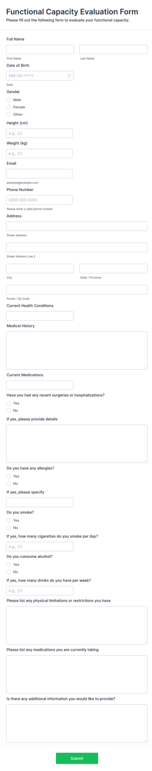 Functional Capacity Evaluation Form Template