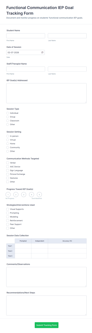 Functional Communication IEP Goal Tracking Form Template