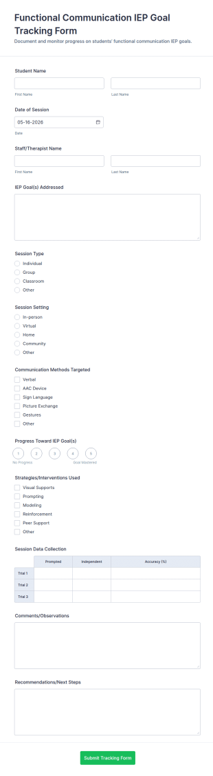 Functional Communication IEP Goal Tracking Form Template