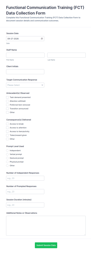 Functional Communication Training (FCT) Data Collection Form Template