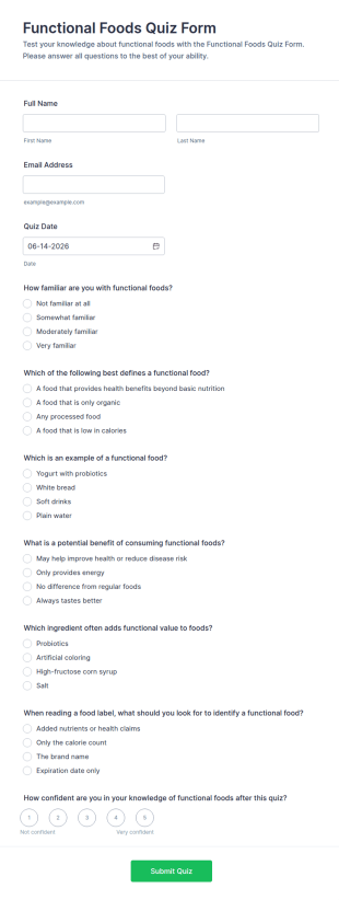Functional Foods Quiz Form Template