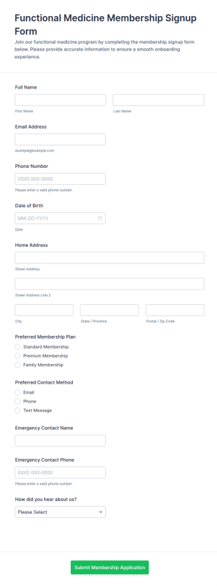 Functional Medicine Membership Signup Form Template