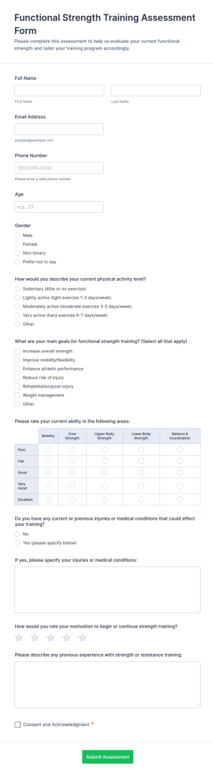 Functional Strength Training Assessment Form Template