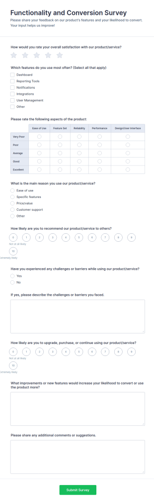 Functionality And Conversion Survey Form Template