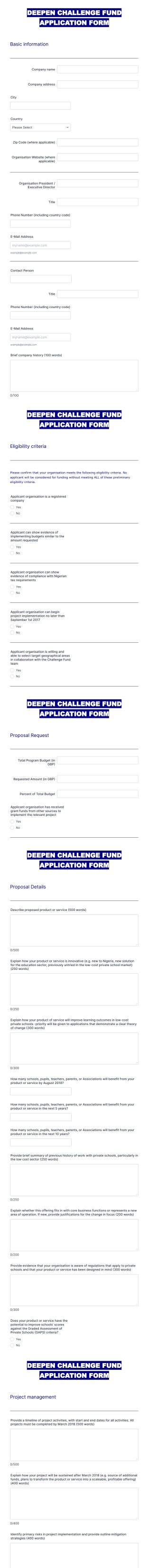 Fund Application Form Template