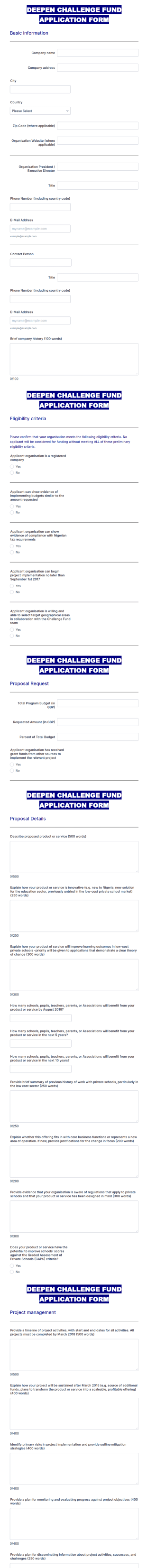 Fund Application Form Template