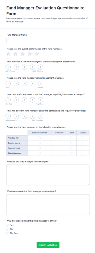Fund Manager Evaluation Questionnaire Form Template
