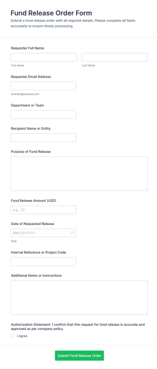 Fund Release Order Form Template