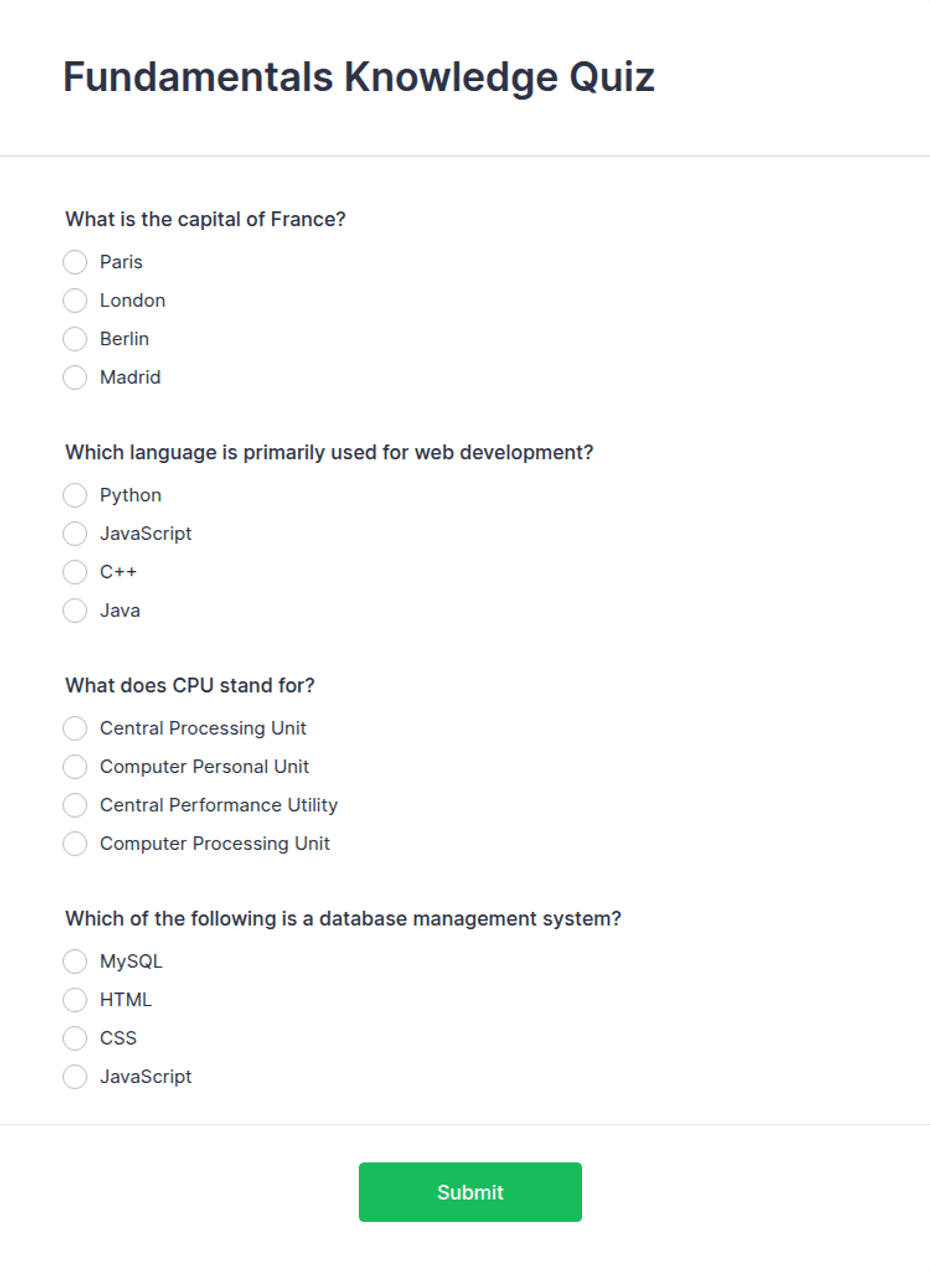 Fundamentals Knowledge Quiz Form Template | Jotform