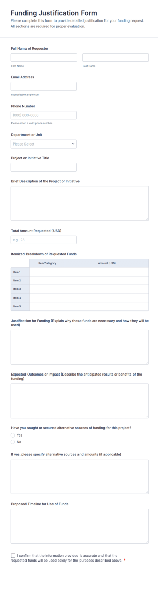 Funding Justification Form Template