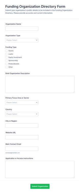 Funding Organization Directory Form Template