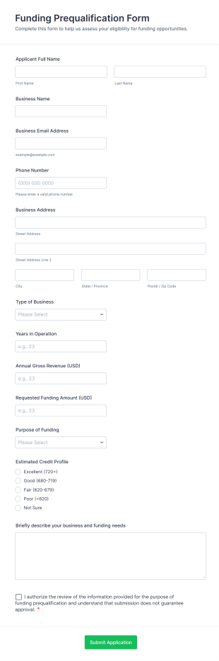 Funding Prequalification Form Template