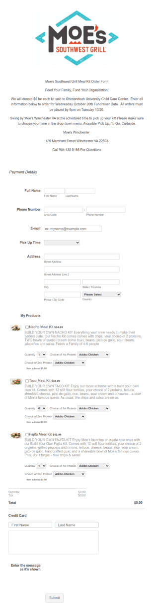 Fundraiser Online Order Form Template