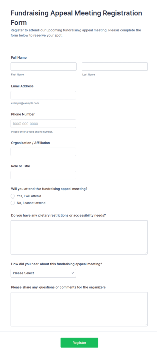 Fundraising Appeal Meeting Registration Form Template