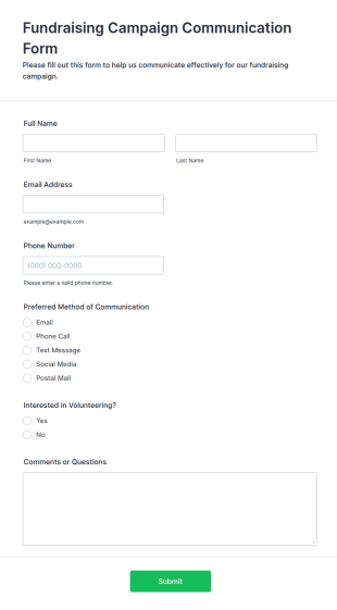 Fundraising Campaign Communication Form Template