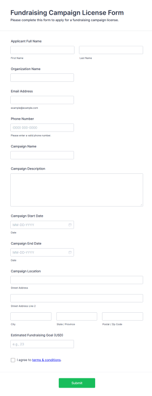 Fundraising Campaign License Form Template