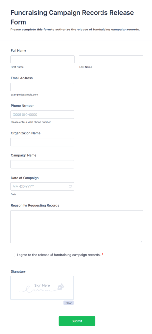 Fundraising Campaign Records Release Form Template