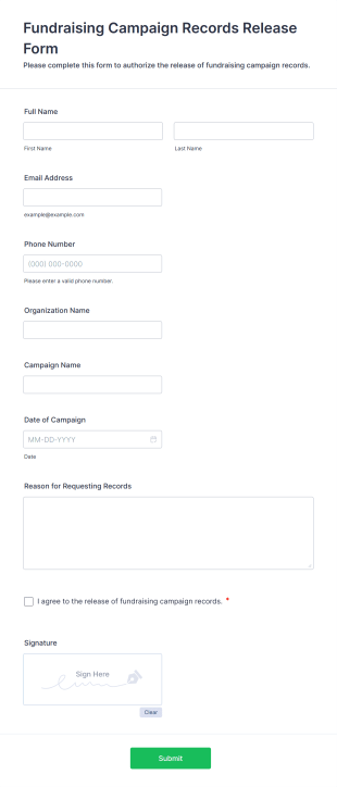 Fundraising Campaign Records Release Form Template