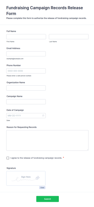 Fundraising Campaign Records Release Form Template